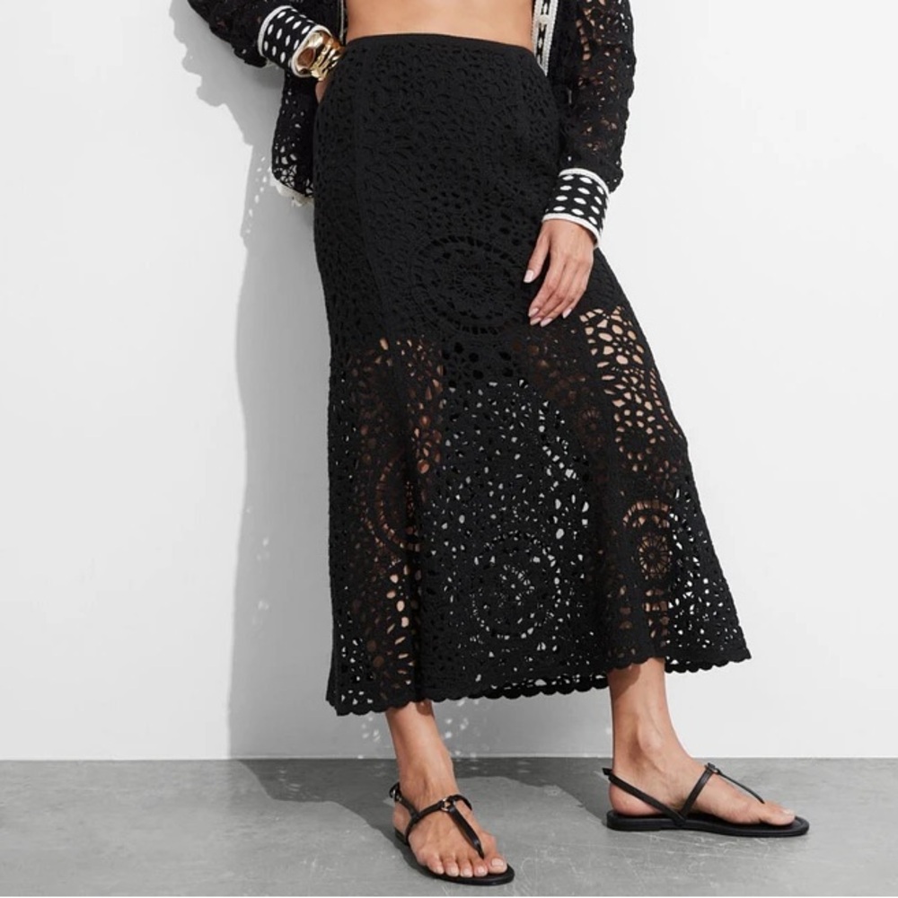 & OTHER STORIES Black Crocheted Midi Skirt